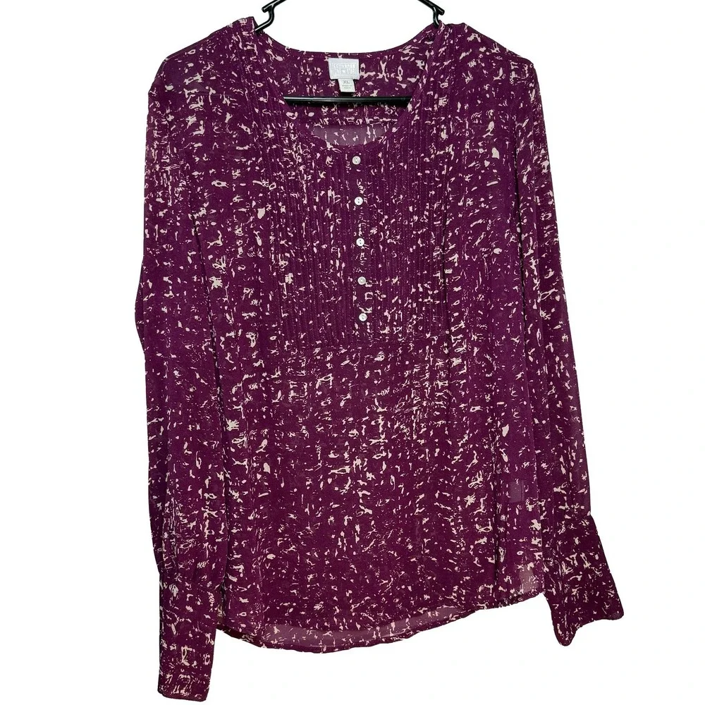 Converse One Star Womens‎ XL Purple Abstract Print Henley Blouse Top